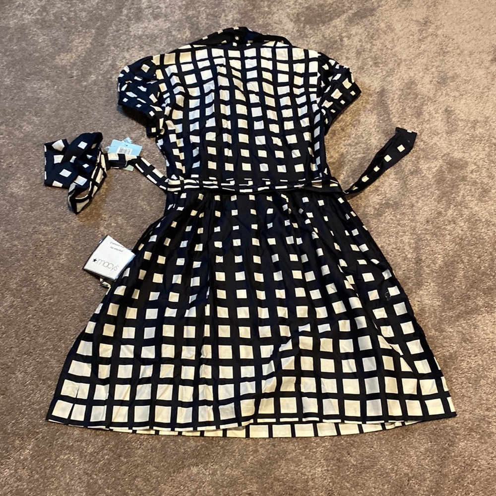 Suzi Chin Black & White Check Fit & Flare Dress SIZE 14 – Belted Shirt Dress NWT - Picture 7 of 7